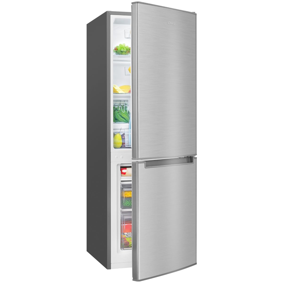 Bomann® Kühlschrank mit Gefrierfach | Energieklasse C | 143cm | Kühl Gefrierkombination leise 40 dB | 3 Ablagen & 2 Schubladen | Türanschlag wechselbar | 173L Kühlgefrierkombi | KG 7359 inox