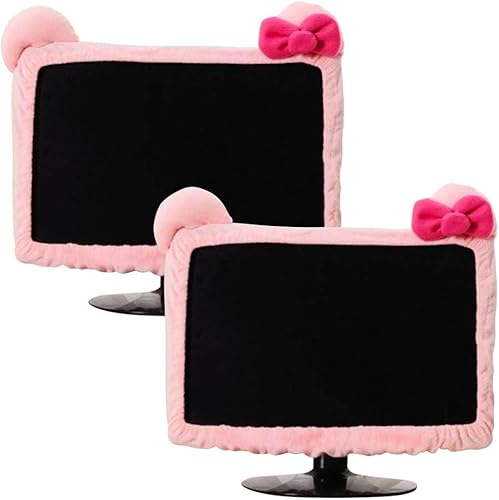 2 fundas para monitor de computadora con orejas de gato, color rosa, kawaii, elástica, a prueba de polvo, para PC, TV, laptop, pantalla LCD (27 - 34