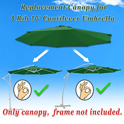 Strong Camel Replacement Canopy Cover for 10' Cantilever Patio Umbrella Offest Parasol Top Cover (GREEN)