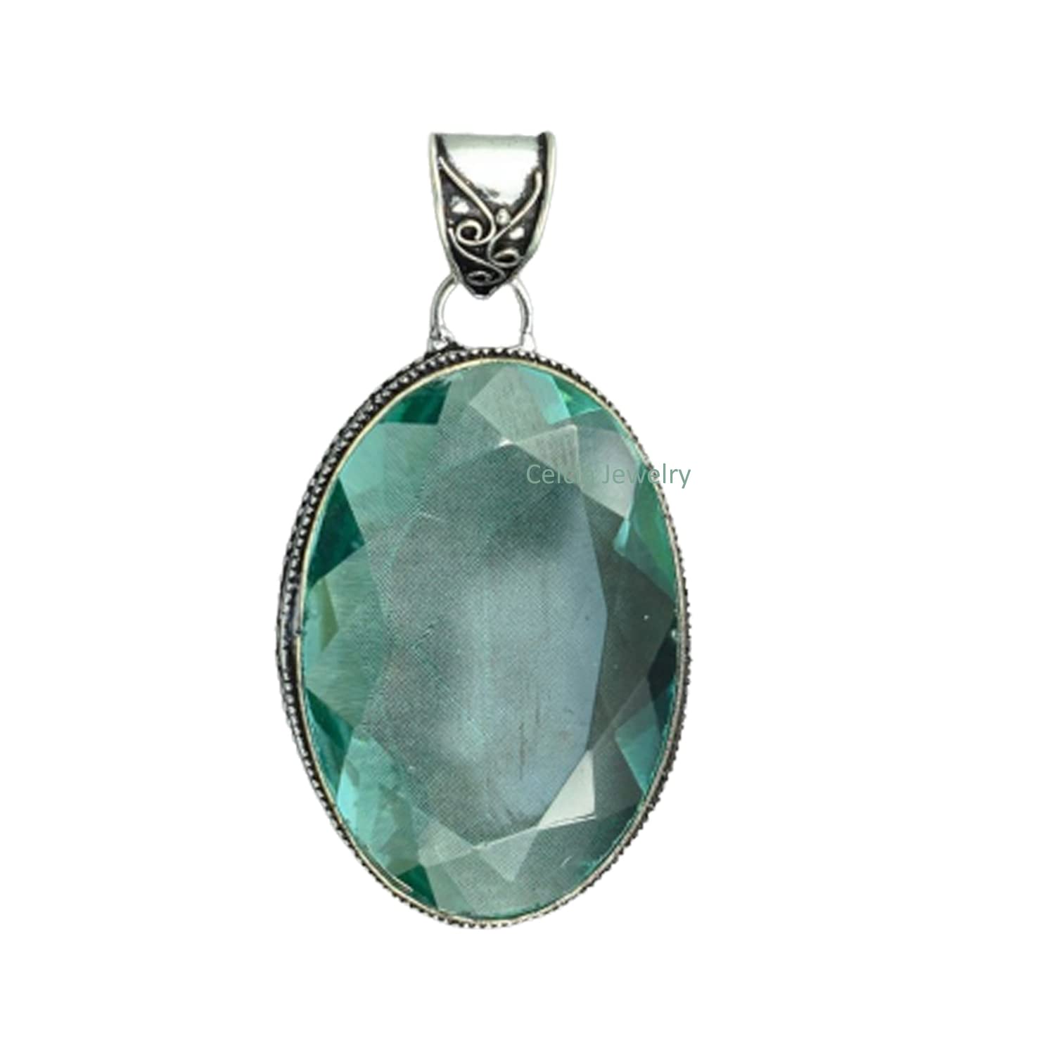 Massiver 925er Sterlingsilber-Anhänger für Damen und Herren, echter ovaler blauer Topas-Edelstein, einzigartiger handgefertigter November-Geburtsstein-Anhänger