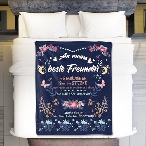 SECOGM Beste Freundin Geschenke, Geschenke für Freundin Decke, Geburtstagsgeschenk für Beste Freundin, Beste Freundin, Flauschig Decke für Beste Freundin, 152cm x 127cm(Marineblau)