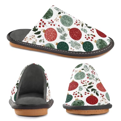 Slippers for Women Leaves Fruit Christmas Balls Pattern Soft Winter Warm Shoes Indoor Outdoor Non-Slip House Travel Slippers4