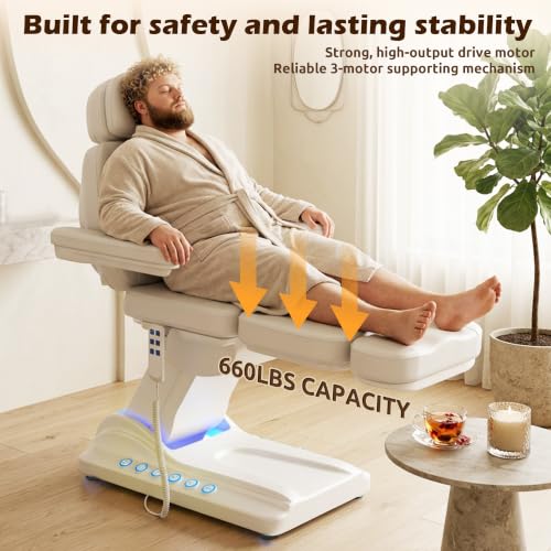 Image of Electric Massage Table, 3 Motor Adjustable Facial Bed with Lift for Spa