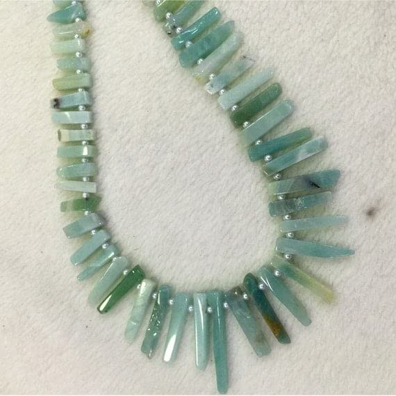 1 Strands Natural Blue Amazonite Slabs Slices Flat Stick Nugget Teeth Beads Drill Side Fit Jewellery Necklace Bracelets 15 Inches 4-5 mm x 12 x 25 mm 04309
