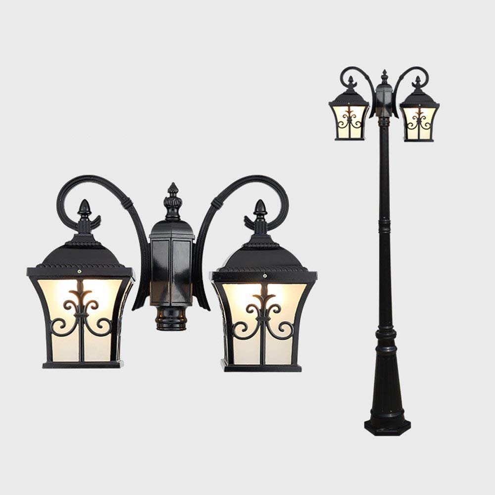 Zewnętrzna lampa uliczna do ogrodu, wodoodporna, vintage, krajobrazowa, willa, wysoki słup, europejska, retro, szklana latarnia, lampa podłogowa, dziedziniec, lampa drogo,Black-200cm