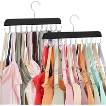 2 Pack Bra Hanger for Closet, Tank Top Hanger 40 Hooks Capacity Sturdy Wood Space Saving Sport Bras Holder, Closet Organizers and Storage, Black