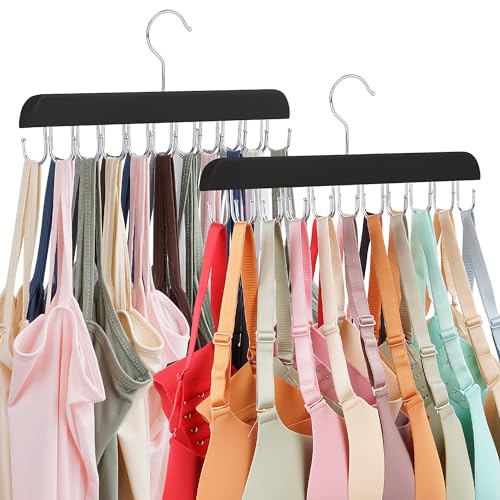 OMHOMETY 2 Pack Bra Hanger for Closet, Tank Top Hanger 40 Hooks Capacity Sturdy Wood Space Saving Sport Bras Holder, Closet Organizers and Storage, Black