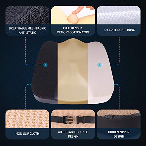 Larrous Car Seat Cushion - Comfort Memory Foam Seat Cushion For Car Seat Driver, Tailbone (Coccyx) Pain Relief Pad, Car Seat Cushions For Driving, Office Chair Cushion(Black) #TOP2