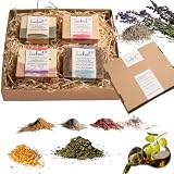 Lucknel® Naturseifen Geschenkset 4er Set – Lavendel & Rosa Tonerde, Kamille Totes-Meer-Tonerde, Teebaumöl & Kräuter, Geranie & Hibiskus – handgemacht, Familienmanufaktur mit 14 Jahren Seifen-Erfahrung