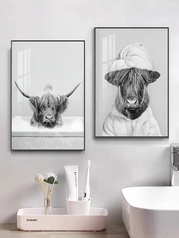 Muovel Bathroom Canvas Pictures, Scottish Highland Cow Wall Art - Image 3