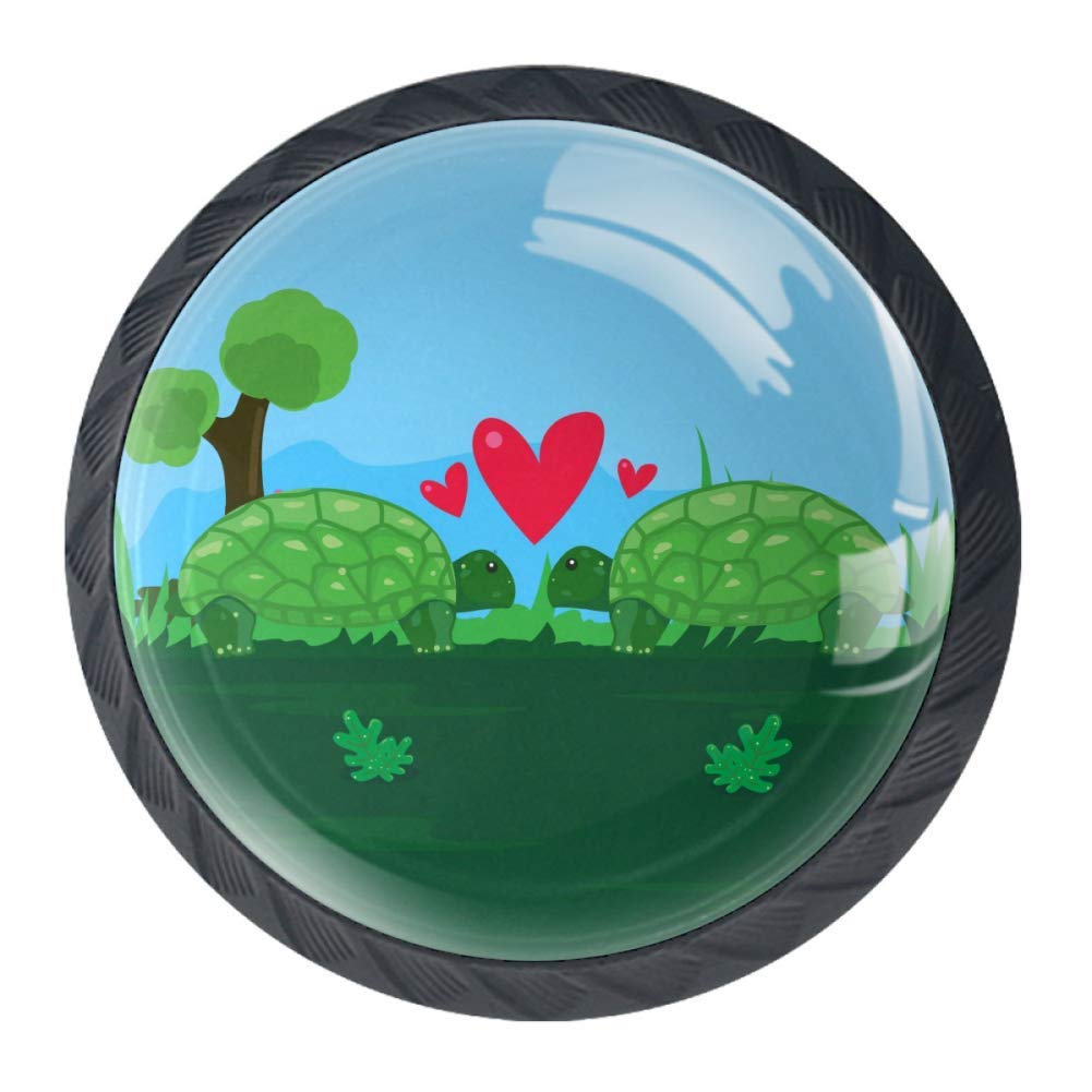 Funny Green Turtles Love Cabinet Dresser Drawer Knobs Glass Pull Handle for Cabinet Door Wardrobe Cupboard