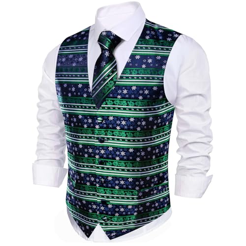 Image of Barry.Wang Mens Red /Green Christmas Suit Vest Holiday Xmas Waistcoat Tie Set Party Tuxedo