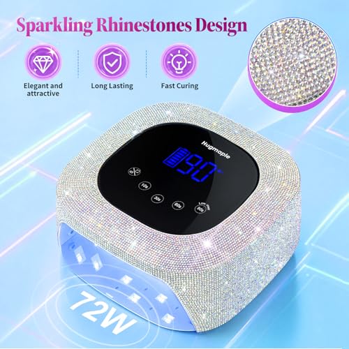 Image of HUGMAPLE Cordless UV LED Nail Lamp with Sparkling Silver Diamond, 72W Rechargeable Nail Dryer for Gel Nails, Fast Curing Light with 4 Timer Settings, Mirror Base, Touch Control for Salon & Home