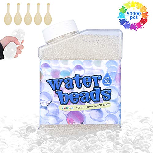 Meilo 50,000 PCS Bolas de Gel de Agua, Perlas de Gel para decoración(Transparent), Plantas, Flores, Mezclados cristalino Hidrogel Bolas de Gel para Decoración(5 Globos Extra)