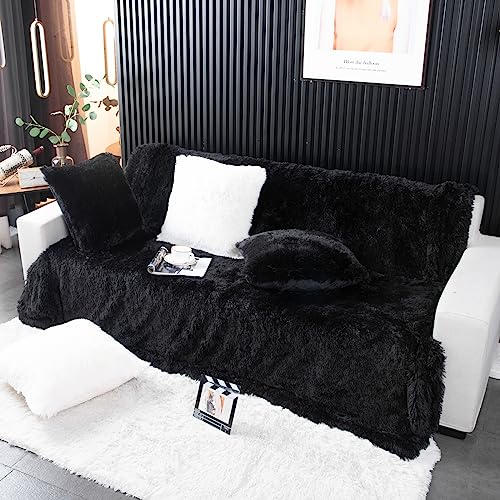 Yusoki Black Faux Fur Throw Blanket,2 Layers,50" X 60", Soft Fuzzy Fluffy Plush Furry Comfy Warm Cozy Blanket For Couch Bed Chair Sofa Bedroom Mens Gift #TOP2