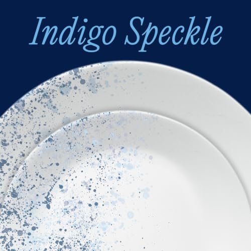 Image of Corelle Vitrelle 18-Piece Service for 6 Dinnerware Set Triple Layer Glass and Chip Resistant, Lightweight Round Plates and Bowls Set, Indigo Speckle