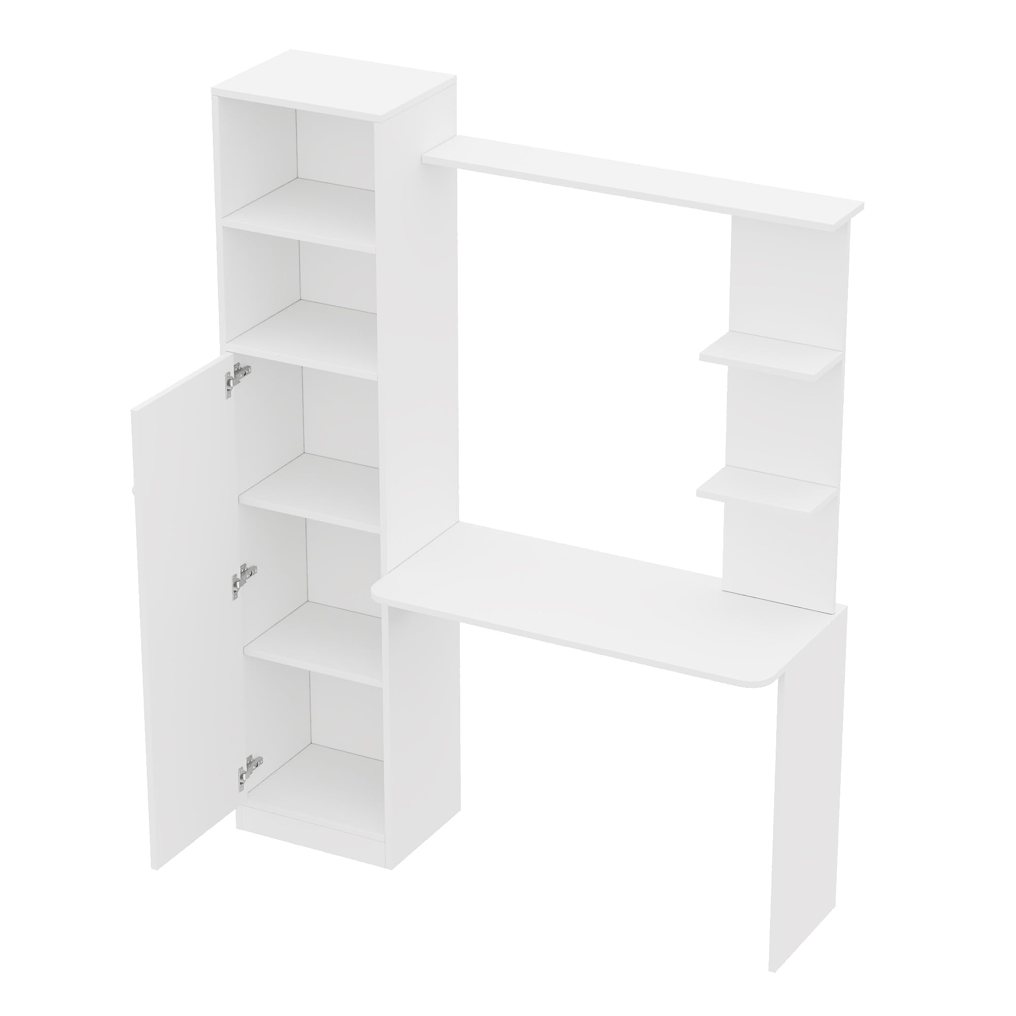 BTM Schreibtisch mit Schrank und Aufsatzregal, Modernes Bürotisch Schreibtisch mit Stauraum und Regal Weiß