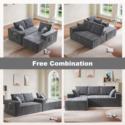 Image of 95 inch Modular Sectional Sofa - Memory Foam Sectional Couches with Deep Seat and Side Pockets,Modular Sofa Couches L-Shape Couch with Chaise, Boneless couches for living room(Gray, 95 inch+Left Chaise)