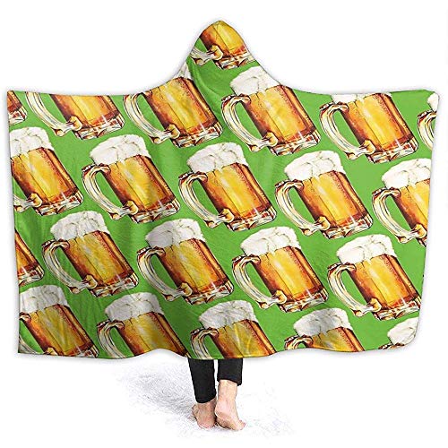 Preisvergleich Produktbild Hirkeld Repeat Beer Cups Hintergrundmuster Flanell Decke mit Kapuze Überwurfhülle Winddichter Hoodie Tragbare Decke Robe Sherpa