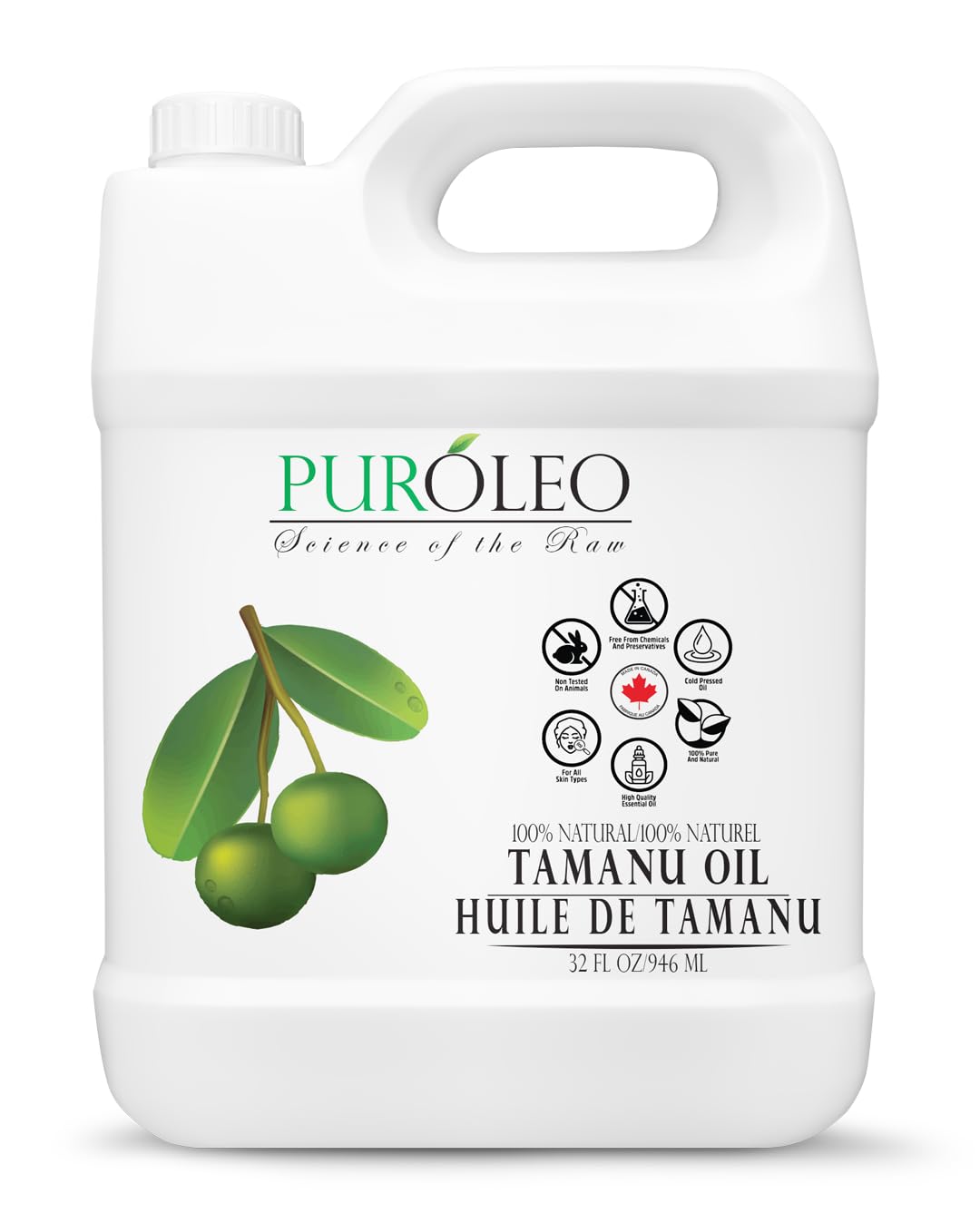 PUROLEO Tamanu Oil 32 Fl Oz/946 ML (Packed In Canada) 100% Pure Certified | Natural Cold Pressed Unrefined Oil for Hair & Face Premium packaging with Eye Dropper tamanu oil for face skin virgin