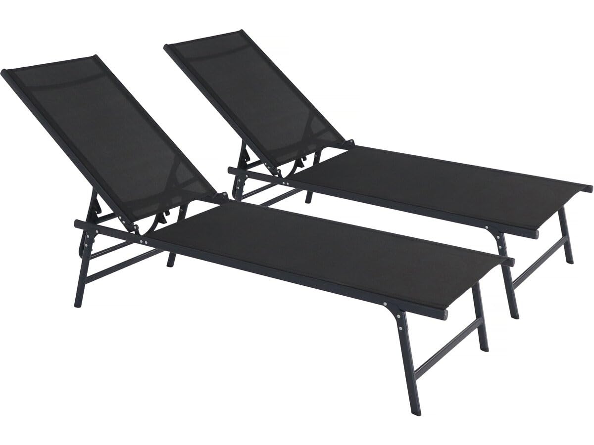 Lot de 2 bains de soleil en métal "Sublima" - 180 x 54 x 104 cm - Noir