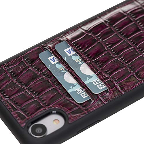Venito Cosa Leather Wallet Case Compatible with iPhone XR (6.1 inch) – Extra Secure with Padded Back Cover - Purple Crocodile