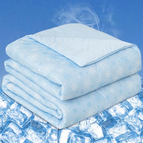 OIGAE Cooling Comforter, Japanese Q-Max 0.45 Double Sided Cooling Blankets for Hot Sleepers & Night Sweats, Lightweight Breathable Summer Blanket for Bed, Travel, Camping, Blue, Twin 60