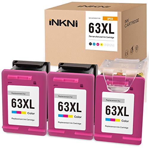 INKNI Remanufactured Ink Cartridge Replacement for HP 63XL 63 XL F6U63AN Recharge Design for OfficeJet 3830 5255 4650 5258 4655 DeskJet 1112 3630 3632 3631 Envy 4520 (Print Head+Cartridges, 3-Color)