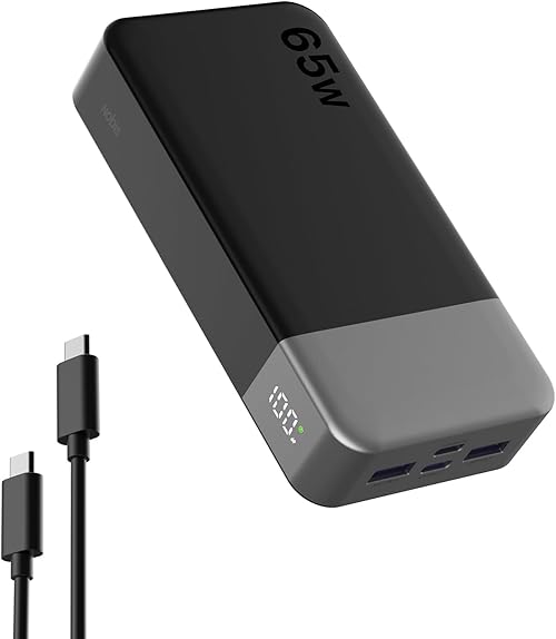 NOBIS bateria Externa Carga rapida 20000mAh 65W, Power Bank con Pantalla Digital y Dual USB-C/USB-A para Laptop, Teléfono, Tablet, Bateria portatil