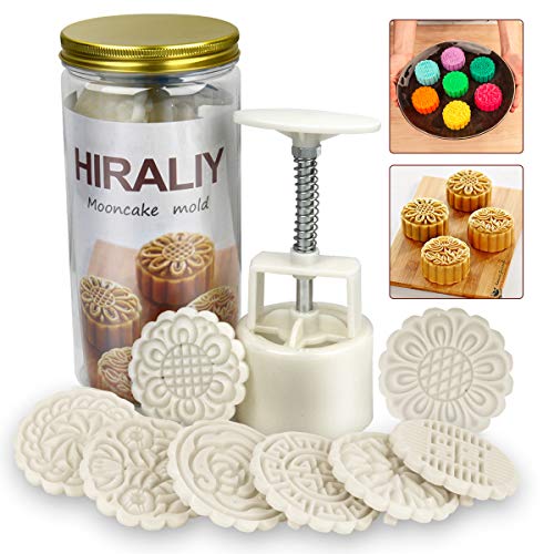 HIRALIY Mooncake Mold Set 8 Stamps with Storage Box Mid-Autumn Festival Hand Press DIY Moon Cake Maker Cookie Stamps Pastry Tool 1 Mold 8 Pcs Flower Mode Pattern