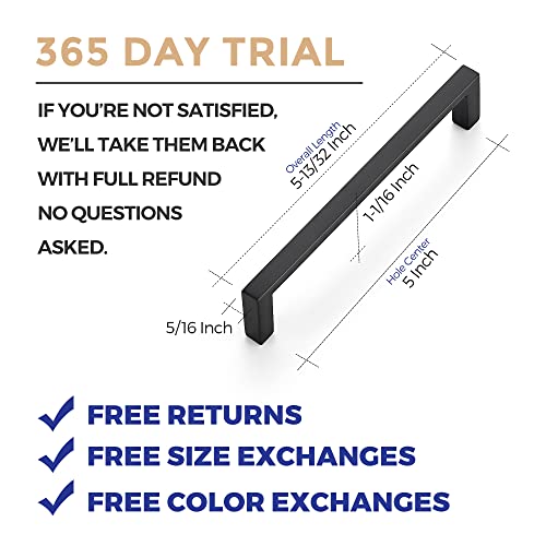 Image of Ravinte 5 Pack Matte Black Cabinet Pulls, 5 Inch (128mm) Hole Center Slim Kitchen Handles, Square Drawer Pulls for Cabinets & Cupboards, Hardware