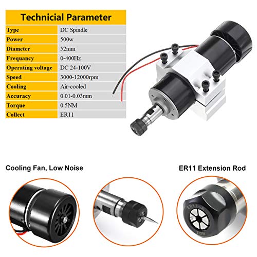 Mcwdoit Cnc Spindle Kit 500W Air Cooled 0.5Kw Milling Motor + Spindle Speed Power Converter + 52Mm Clamp + 1/8’’ 1/4’’ 6Mm Er11 Collet + 10Pcs Cnc Bits For Diy Engraving thumb #5