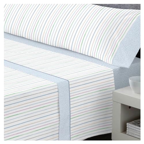 DECASATEXTIL – Juego de sábanas Cama- 3 Piezas – Diferenctes diseños - 48% Algodón, 144Hilos -Oeko-Tex® – Sabana Bajera, encimera y Funda Almohada - Cama 135/140cm - VITOAZUL