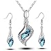Produktbild Unbekannt 2 tlg. Strass Set Halskette + Ohrringe Ohrhänger Wassertropfen Pfau Blau Silber