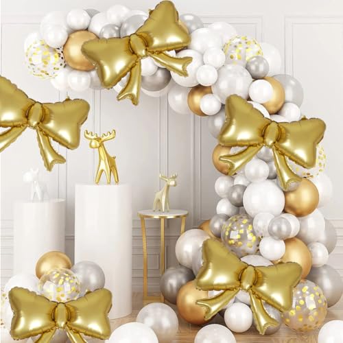 Image of 6 Pieces Bow Balloons, Gold Matte Metallic Foil Bowtie Balloon for Women Men Girls Boys Bow Happy Birthday Party, Wedding Bridal Shower, Baby Shower, Balloon Garland Accessories