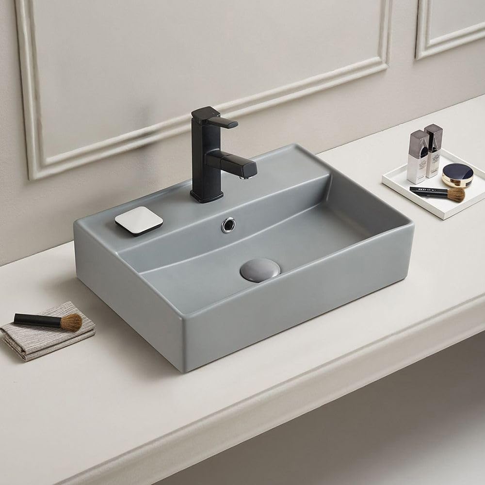 Milano Pebble Elements Rectangular Countertop 1 Tap Hole Bathroom Basin Sink - 500Mm X 350Mm
