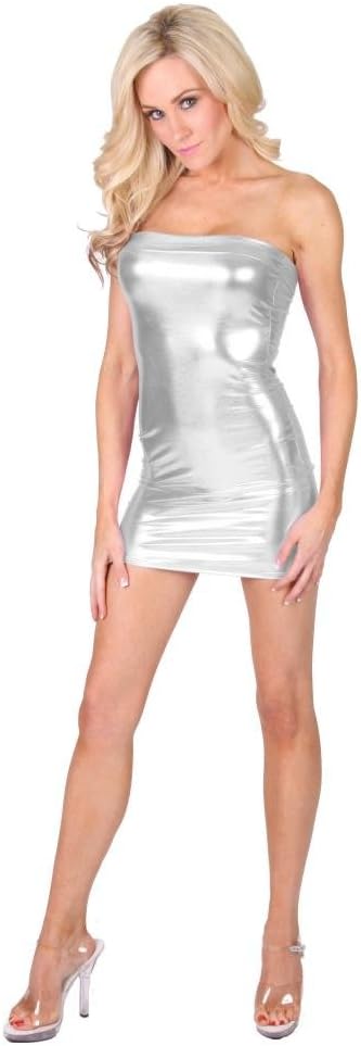 Delicate Illusions Sexy Exotic Strapless Tube Metallic Stretch Lycra Spandex Scrunch Butt Mini Dress for Women