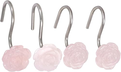 Miniatura 1 de rockcloud 4 ganchos para cortina de ducha de cristal de cuarzo rosa en forma de rosa, hechos a mano con flores de rosas de acero inoxidable para