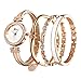 Clastyle Set Orologio Bracciale Donna con Strass Orologio da Polso con 3 Braccialetti Orologi da Donna Oro Rosa Elegante