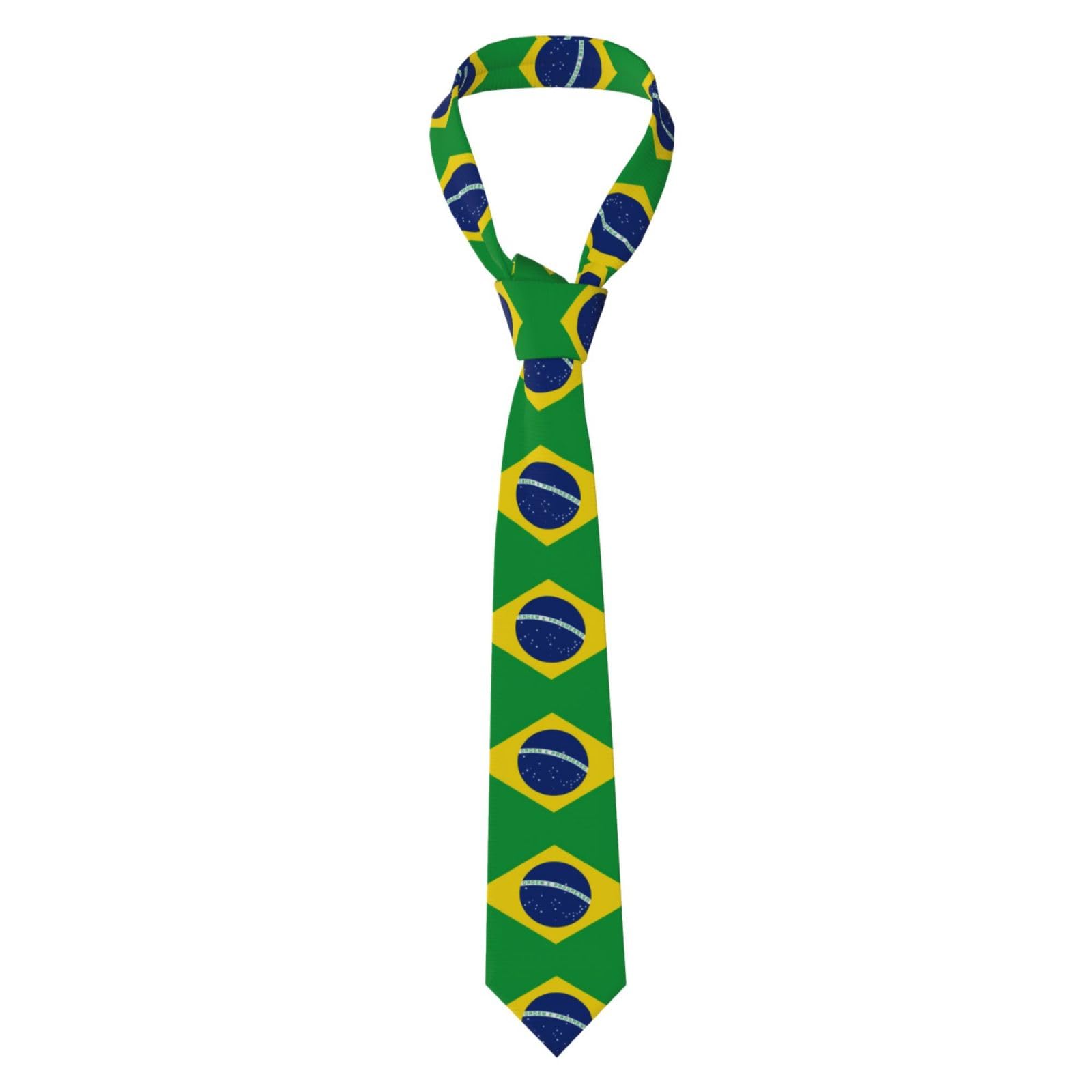 Whjssf Men's Black Brazilian Flag Prints Necktie - Silk Tie For Fashion For Business, Weddings, Parties, And As A Gift (57X3.1 Inch, Easy Care)
