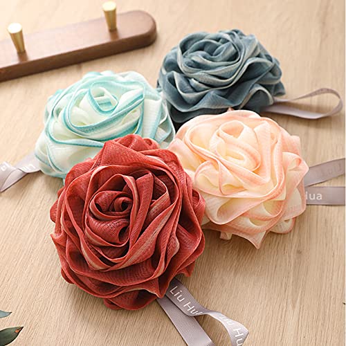 4 Pack Rose Shower Puff Bath Sponge Shower Loofah, Loofah Shower Exfoliating Scrubber For Women And Men, Large Soft Nylon Mesh Puff For Body Wash #TOP4