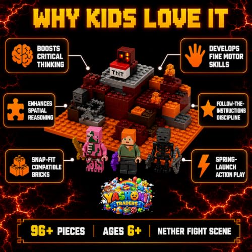 Image of Yashoni Building Blocks Toy Set for Kids | DIY STEM Construction Bricks with Mini Figures, Creative Models & Educational Play Set|Blocks Game (96, The Nether Fight)