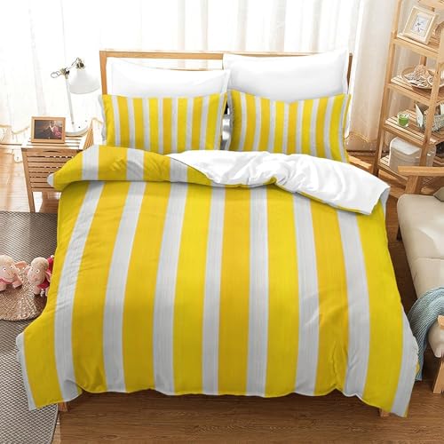 Housse de couette microfibre imprimé 3D jaune géométrique parure lit 140x200 fermeture éclair - 3