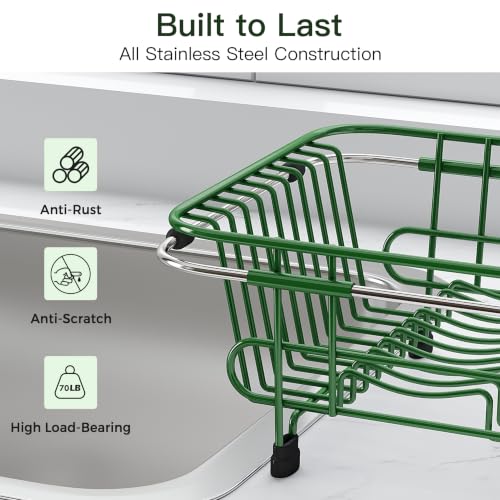 Image of JASIWAY Green Dish Drying Rack in Sink with Utensil Holder, RV, Apartment