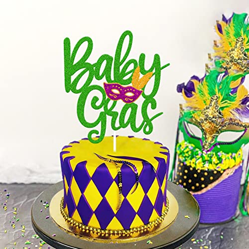 Baby Gras Cake Topper Mardi Gras Baby Shower Cake Decoration Carnival Fat Tuesday New Orleans Masquerade Fleur De Lis Theme Gender Reveal Baby Shower Party Decor #TOP4