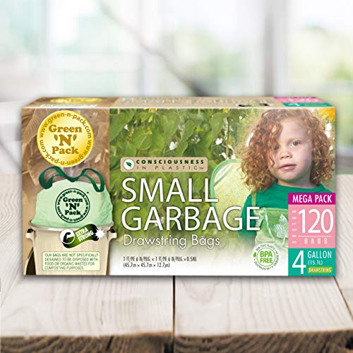 Green'N'Pack DSO4-120 Small Garbage Bags, Drawstring, 4 Gallon