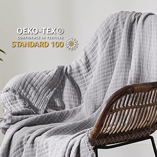 Bedsure 100% Cotton Muslin Throw Blanket For Adults - Breathable And Lightweight Cotton Throw Blanket For Summer, Grey Soft Gauze Blanket For Couch, Sofa, Bed (50X60 Inches) #TOP4