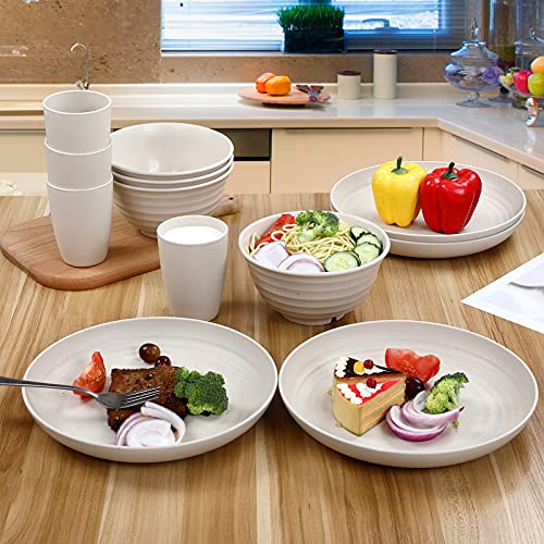 Wwyybfk 12Pcs Wheat Straw Dinnerware Sets, Wheat Straw Plates And Bowls Sets For 4 Microwave Dishwasher Safe Lightweight Beige thumb #3