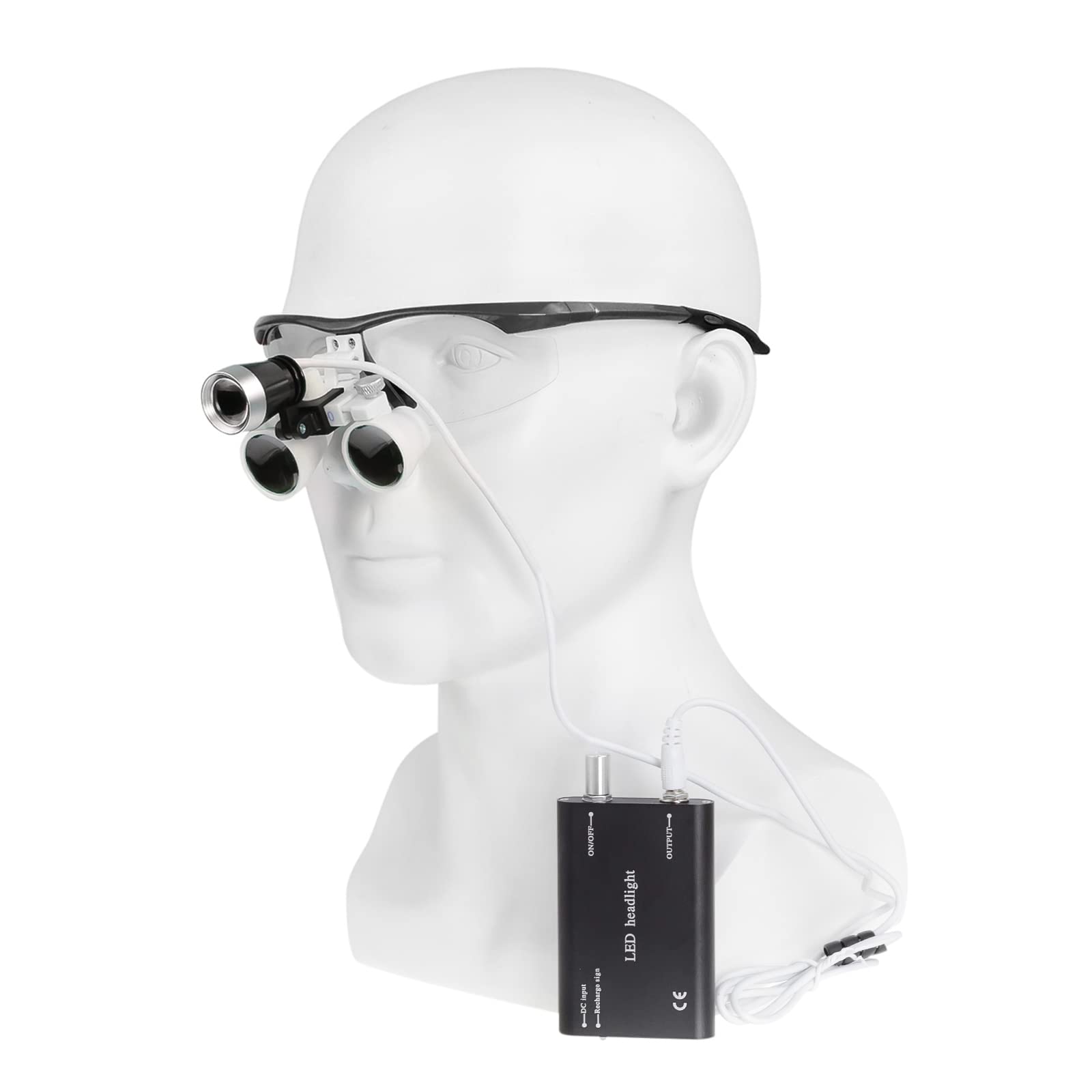 Loupe binoculaire avec lampe frontale LED grossissement 3,5x distance de travail 420 mm boîte aluminium