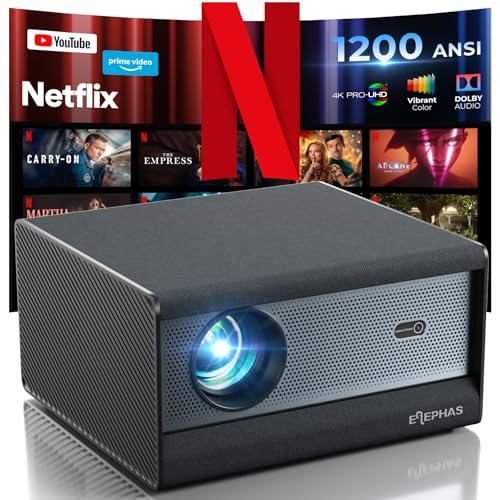 [1200 ANSI/Netflix-Licensed/30W Dolby Audio] ELEPHAS Smart 4K Projector with WiFi and Bluetooth,...